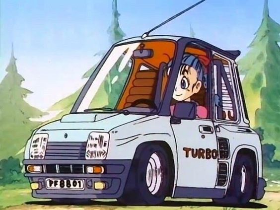 Bulma, en su amado Renault 5 Turbo